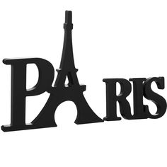 the word paris is made up of black letters and an eiffel tower in the background