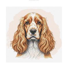 a brown and white dog with long hair is shown in this cross - stitch pattern