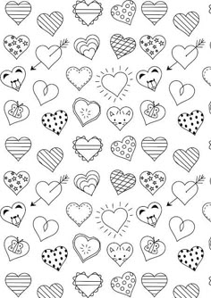 hearts drawn in black and white on a white background