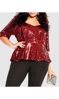 Sequin Puff Top - crimson Sequin Peplum Top, Sparkle Birthday, Alexa Webb, Night Out Tops, Holiday Dinners, Sequin Blouse, Red Sequin, Strapless Tops, Plus Size Top