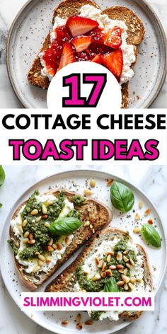 toast with cheese, spinach and strawberries on top is the best way to make cottage cheese toast