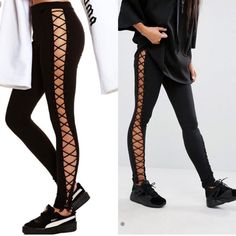 Beautiful Lace Up Legging, Worn A Couple Time, In New Condition Puma Pants, Lace Up Leggings, Fenty X Puma, Fenty Puma, Couple Time, T Shirt Diy, Colorful Leggings, Rihanna, Stretch Fabric