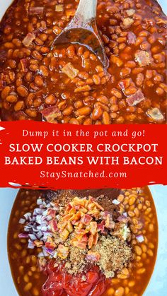 two bowls filled with baked beans and bacon next to the words slow cooker crockpot baked beans with bacon