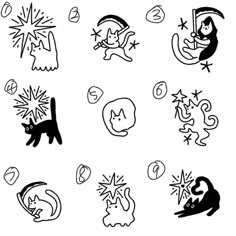 black and white drawing of different types of symbols in the style of doodles