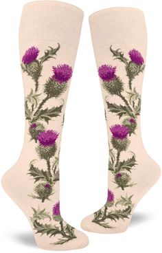 PRICES MAY VARY. Knee-high floral socks show the beauty of the thistle flower Roll-top Cuff for Superior Comfort Feels and looks great on calves up to 16 inches in circumference. Soft, stretchy, and long-lasting with reinforced heel and toe Designed at our headquarters in Bellingham, WA and made in Korea Branded logo knit into sole The Socks You've Been Missing!Scottish pride and beautiful design combine to make these bonny wee thistle socks for women! Knee-high floral socks show the beauty of t Flower Socks, Floral Socks, Unique Socks, Thistle Flower, Bellingham Wa, Funky Socks, Logo Knit, Rosie The Riveter, Socks For Women