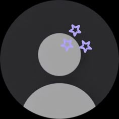 three purple stars are in the middle of a circular black background with white circles and light blue dots