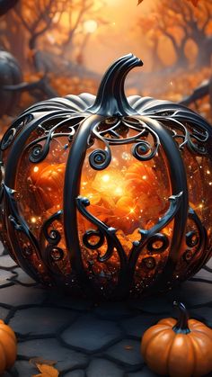 a pumpkin with an intricate design on it