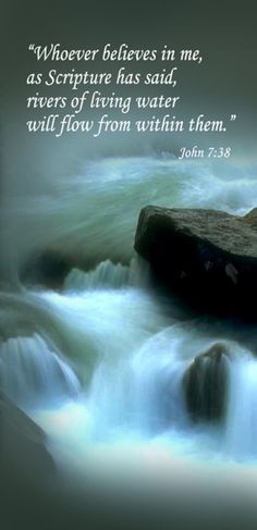 water flowing over rocks with a bible verse