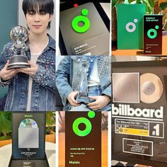 there are many different awards in this collage, including one for the music industry