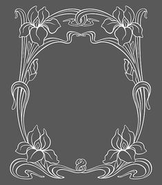 an art nouveau style frame with flowers and leaves on a gray background, suitable for laser cutting