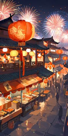 Chinese celebration Japanese Festival Background, Chinese New Year Aesthetic Wallpaper, Chinese Festival Drawing, Japanese Festival Art, Chinese Festival Aesthetic, Fantasy Festival Art, Japanese Festival Aesthetic, Japanese Festival Anime, Chinese Lantern Art