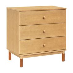 a wooden dresser with three drawers and two legs