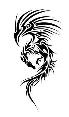 a black and white dragon tattoo design