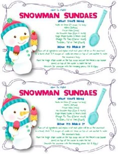 two snowman sundaes are shown on the front and back of this book