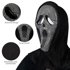 Maschera Ghostface Realistica per Halloween e Feste Tematiche, Design Spaventoso con Diamante, Ideale per Adulti e Bambini, Perfetta per Carnevale e Cosplay – Strange Things Scream, Halloween