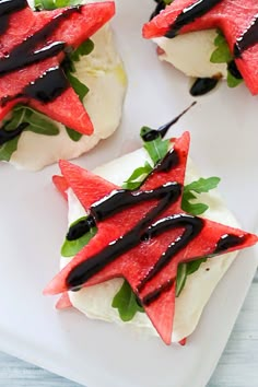 watermelon and black chocolate on top of cantaloupe