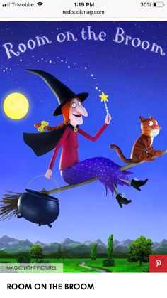 room on the broom with cat and witch