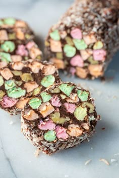 some kind of food that is on top of a table and has candy in it