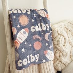 blue space explorer personalized kids blanket Cuddling On The Couch, Navy Blanket, Super Soft Blanket, Space Print, Personalized Gifts For Kids, Kids Blankets, Personalised Blankets, Nap Time, Minky Fabric