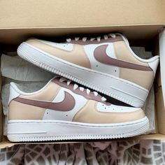 Step up your sneaker game with these unique, hand-painted Nike Air Force Ones! Featuring a stunning blend of rich brown and soft beige, these kicks are perfect for making a stylish statement while ensuring ultimate comfort. Key Features: Hand-Painted Design: Each pair is meticulously crafted with a unique brown and beige color scheme, making your sneakers truly one-of-a-kind. Premium Quality: Authentic Nike Air Force Ones, we ensure durability and comfort with every step. Versatile Style: Perfect for any occasion--dress them up or down, these sneakers will complement your wardrobe effortlessly. Customizable Options: Want a personal touch? Reach out for custom designs or color variations to make these sneakers uniquely yours! Care Instructions: To maintain the quality of the paint, avoid ex Beige Color Scheme, Custom Nike Air Force, Af1 Custom, Painted Nikes, Nike Air Force 1s, Air Force 1s, Autumn School Outfit, Custom Nike, Nike Air Force Ones