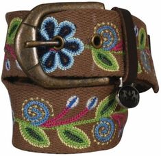 The Equine Couture Lilly Cotton Belt takes a classic cotton webbing belt and adds fun floral embroidery. This equestrian belt is a great piece to add a little detail to your accessories collection. The rustic colored hardware gives the women's cotton belt a fluid color scheme while the bold colored flower and stem embroidery stands out against a neutral colored background. Available in either a brown or Ecru background, this versatile cotton belt for women is sure to stand out. Equestrian belt material: 100% cotton Buckle closure provides an all day hold Keeper ensures the women's cotton belt stays in place Rustic colored hardware gives the cotton belt a fluid color scheme Bold colored flower and stem embroidery stands out against a neutral colored background Available in either a brown or Horse Riding Gear, Equestrian Belts, Belt Brown, Webbing Belt, Colored Background, Riding Outfit, Accessories Collection, Dream Clothes, Belts For Women