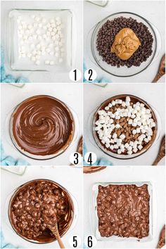 the steps to making chocolate cake with marshmallows and pretzel toppings