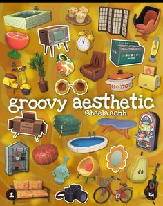 an advertisement for the grooy aesthetic show with various items and furniture on it