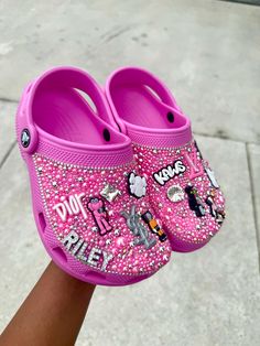 Bedazzled Kaws Theme Crocs Junk Crocs, Bedazzled Crocs Shoes Pink, Crocs Collection, Crocs With Jibbitz, Styling Crocs