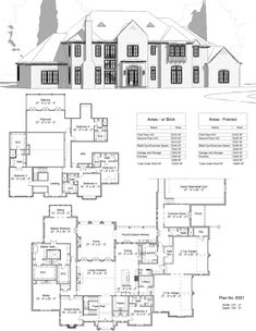 the floor plan for this house is shown in black and white, with three levels to each