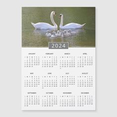 a calendar with swans swimming in the water