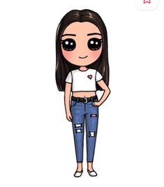 a cartoon girl with long hair wearing ripped jeans