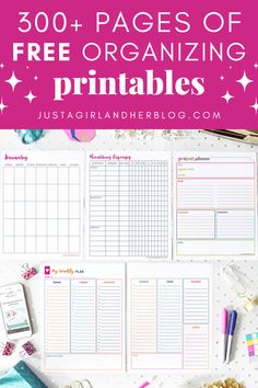 free printables for organizing and organizing with text overlay that reads, 300 pages of free organizing printables