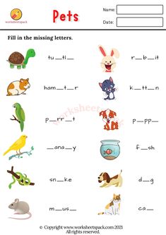 worksheet with pictures of animals and letters