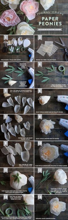 the instructions for making paper flowers are shown