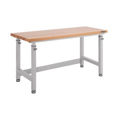 a wooden table with metal legs on an isolated white background for display or montage