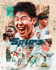 a collage of soccer players is featured in this graphic art work, with the caption's name on it