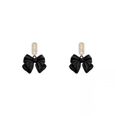 A pair of zirconia earrings with black bow dangle earrings adorned with diamond pavé from the NJP collection. Gold-Plated Brass Sterling Silver Post-Stud Fastening Imported Zircon Product Length: 3.6cm Product Width: 2.6cm Elegant Luxury Bow Earrings, Luxury Elegant Bow Earrings, Black Bow Earrings, Haunting Adaline, Homecoming 2024, Inspired Images, Bow Art, Woman Birthday, Dr Closet