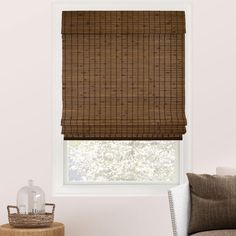 a bamboo roman blind in a living room