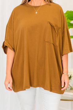 Embrace comfort and style effortlessly with this top! This deep camel versatile top is perfect for a casual day out on the town, and can be easily paired with skinnies or leggings! The raw hemlines adds a touch of uniqueness to your look! Get ready to feel comfortable and confident in this top! 100% Cotton Midi Dress Party, Summer Swim Suits, Jumpsuit Shorts Rompers, Sandals For Sale, Top Graphic Tees, Babydoll Top, Maxi Dress Party, Shop Maxi Dresses, Out On The Town