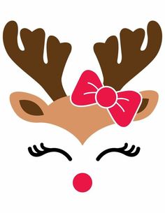 a reindeer face with a bow on it's head