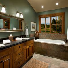 Bathroom Design Ideas, Pictures, Remodeling and Decor Small Country Bathrooms, Masculine Bathroom Decor, Green Bathroom Colors, Country Style Bathrooms, Masculine Bathroom, Bathroom Marble, Brown Bathroom Decor, Traditional Bathrooms, Large Bathroom