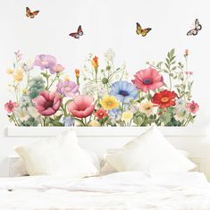 PRICES MAY VARY. [Unique Design] The large flowers of various colors compete with each other, attracting many butterflies to linger in the middle, as if you are in a sea of flowers, which can drive away your fatigue. [High Quality] Our removable wall stickers are made of high quality PVC vinyl materials, which are eco-friendly, waterproof non-toxic and will not produce any odor, it's safe to your families. [Easy to Use] When you decorate your room with these decals, you only need to tear the wal Bedroom Murals Flower, Sunflower Wall Mural, Lavender Mural, Flower Decals Toddler Room, Flower Mural Bedroom Overstock, Nursery Wall Stickers Flower, Flower Wall Stickers Society6, Tv Sofa, Flower Fairy Wall Stickers