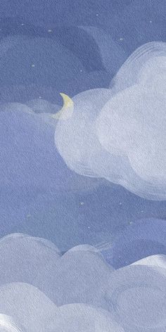 a painting of clouds and the moon in the night sky with watercolors on paper