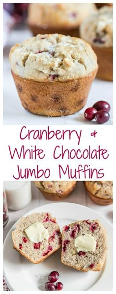 cranberry and white chocolate jumbo muffins on a plate