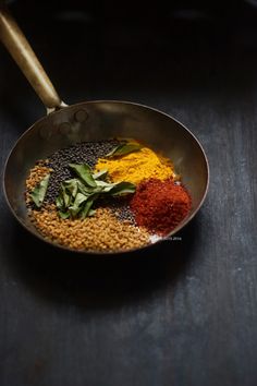 spices and seasonings in a pan on a table