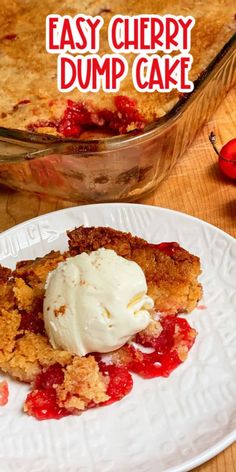 an easy cherry dump cake with ice cream on top