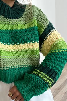 Thick Braid, Crafts Beautiful, Trim Detail, Green Sweater, Pdf Patterns, Learn To Crochet, Stripes Design, Mock Neck, Shades Of Green