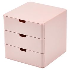 two drawers are shown with one drawer open and the other closed, both in pink