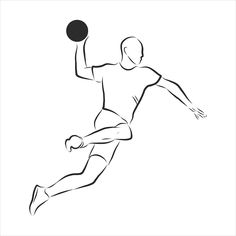 a black and white drawing of a man catching a ball with his arm in the air