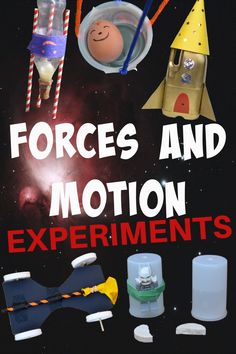 the cover of forces and motion experiments, with an image of space shuttles in outer space